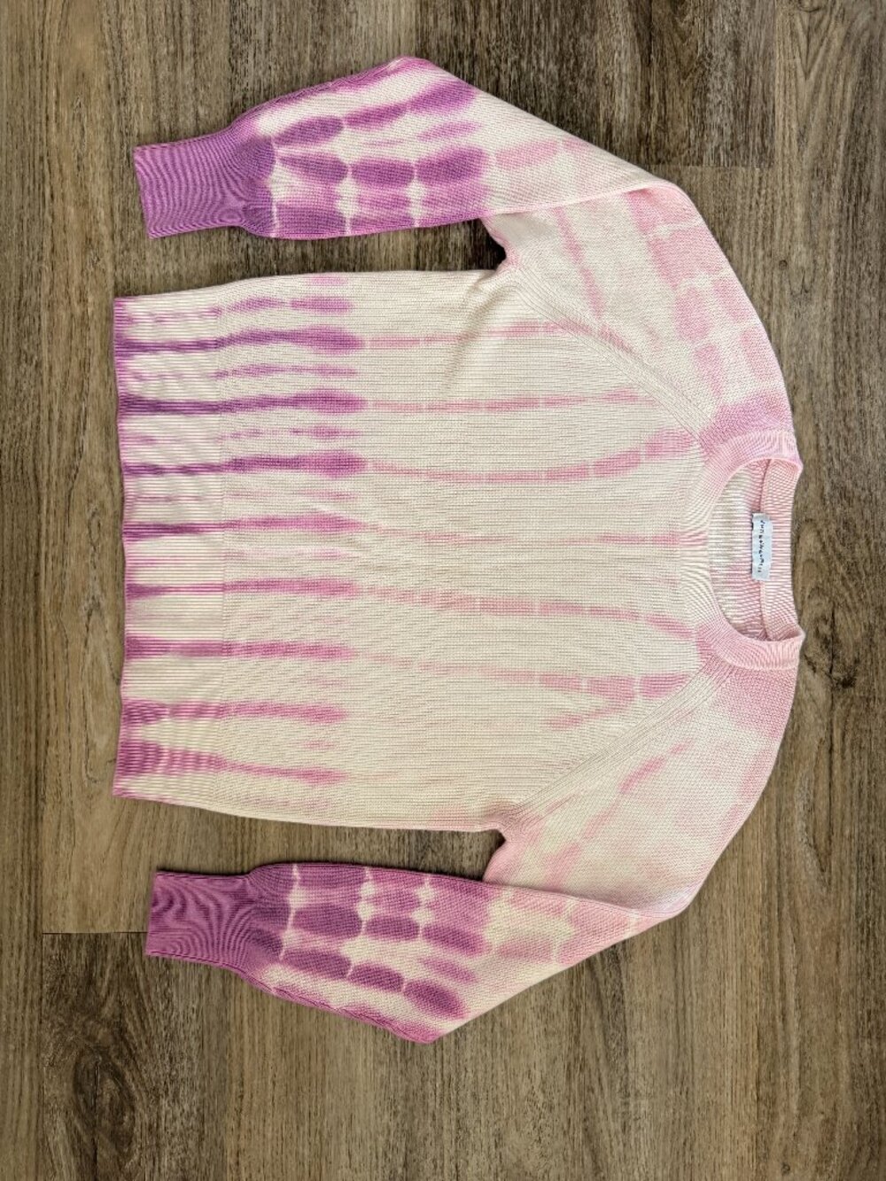 White + Warren Cotton Tie Dye Crewneck Sweater Pink Purple Ivory S